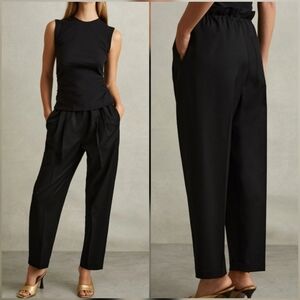 Reiss New Essie Black Drawstring Waist Tapered Paperbag Trouser Pants SZ US 8